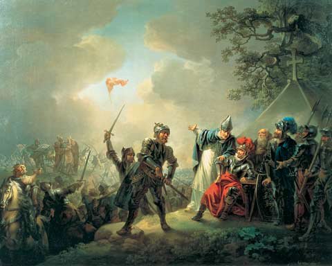 Christian August Lorentzen Dannebrog falling from the sky during the Battle of Lyndanisse